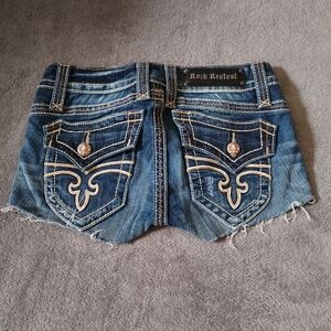 Rock Revival Blue Jean Shorts with Distressed Details